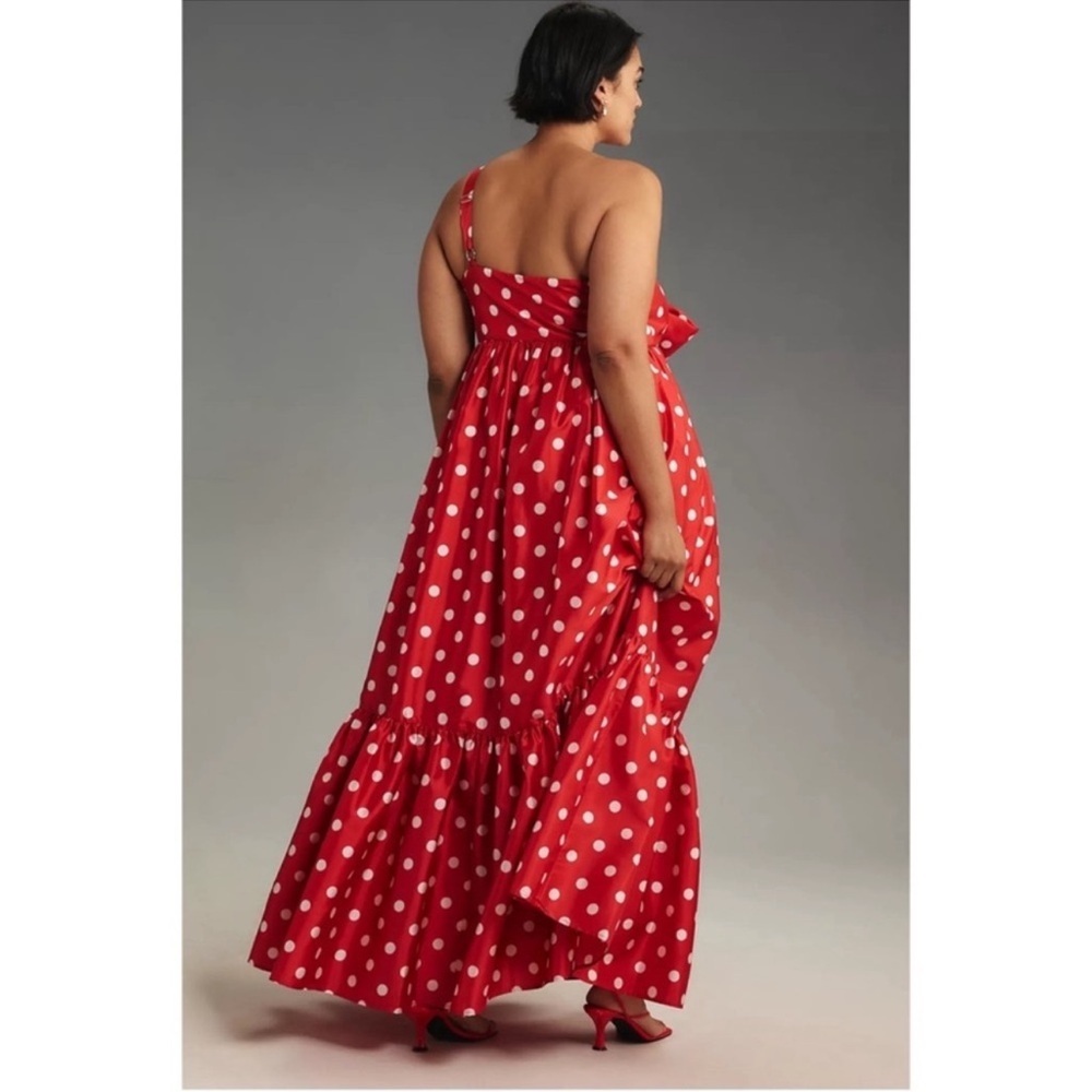 Anthropologie Atsu Sally Bow Polka Dot One Shoulder Midi Dress Red Medium NWT - Picture 11 of 12